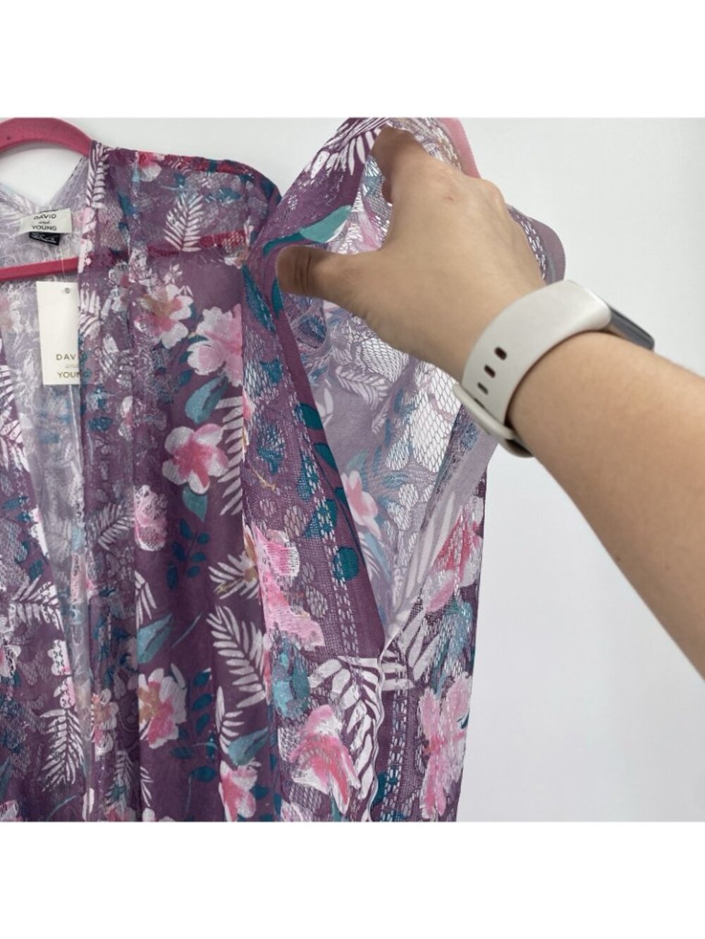 David & Young Purple Lightweight Floral Beach Cover Up Fringe One Size NWT - Picture 5 of 10
